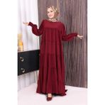 Bym Fashion Dubai Katlı Salaş Elbise 6023 Bordo - 1