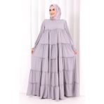 Bym Fashion Dubai Katlı Salaş Elbise 6023 Gri - 1