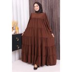 Bym Fashion Dubai Katlı Salaş Elbise 6023 Kahverengi - 1
