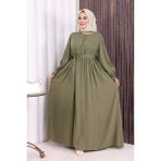 Bym Fashion Düğme Detay Elbise 6055 Haki - 3