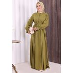 Bym Fashion Düğme Detay Elbise 6055 Yağ Yeşili - 3