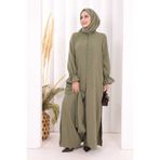 Bym Fashion Düğme Detay Tunik Pantolon Takım ŞAL HEDİYELİ! 8023 Haki