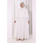 Bym Fashion Düğmeli Pelerinli Elbise 6080 Ekru - 3