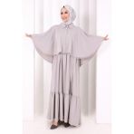 Bym Fashion Düğmeli Pelerinli Elbise 6080 Gri - 3
