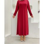 Bym Fashion Düz Bisklet Yaka Uzun Kol İç Sandy Elbise 3202 Kırmızı - Standart
