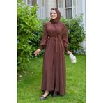 Bym Fashion Elbiseli Abaya Takım ŞAL HEDİYE 3883 Kahverengi - 44
