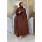 Bym Fashion Elbiseli Abaya Takım ŞAL HEDİYE 3883 Kahverengi