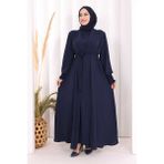 Bym Fashion Elbiseli Abaya Takım Şal Hediye 3883 Lacivert