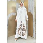 Bym Fashion Etek Kısmı Desenli Elbiseli Abaya Takım 8495 Ekru - 46
