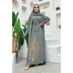 Bym Fashion Etek Kısmı Desenli Elbiseli Abaya Takım 8495 Mint - 38