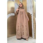 Bym Fashion Etek Kısmı Desenli Elbiseli Abaya Takım 8495 Vizon - 42