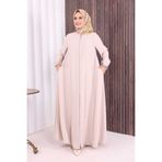Bym Fashion Fermuarlı Kol Manşetleri Büzgülü Mevlana Ferace 6007 Taş