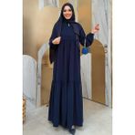 Bym Fashion Fermuarlı Kol Manşetleri Lastikli Fırfırlı Elbise 6001 Lacivert - 46