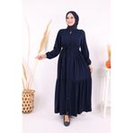 Bym Fashion Fermuarlı Kol Manşetleri Lastikli Fırfırlı Elbise 6001 Lacivert
