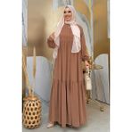 Bym Fashion Fermuarlı Kol Manşetleri Lastikli Fırfırlı Elbise 6001 Vizon - 48