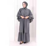 Bym Fashion Güpür Detay Pelerinli Elbise 6079 Antrasit - 2