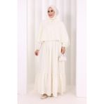 Bym Fashion Güpür Detay Pelerinli Elbise 6079 Ekru - 3