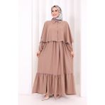 Bym Fashion Güpür Detay Pelerinli Elbise 6079 Somon - 2