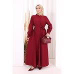 Bym Fashion Hac Umre Elbise Boydan Düğmeli 7053 Bordo - 2
