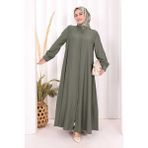 Bym Fashion Hac Umre Elbise Boydan Düğmeli 7053 Haki - 1
