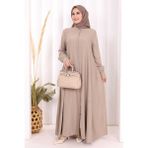 Bym Fashion Hac Umre Elbise Boydan Düğmeli 7053 Vizon - 1