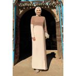 Bym Fashion Iki Renkli Inci Detaylı Elbise 3865 Vizon - 48