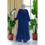 Bym Fashion İnci Detaylı Pelerinli Elbise 3973 Lacivert