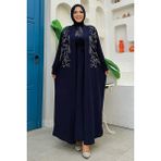 Bym Fashion Işleme Detaylı Abaya ve Elbise Takım 8486 Lacivert - 38