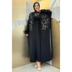 Bym Fashion Işleme Detaylı Abaya ve Elbise Takım 8486 Siyah - 38