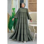 Bym Fashion Katlı Salaş Elbise Haki 6023