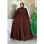 Bym Fashion Katlı Salaş Elbise Kahverengi 6023