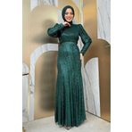 Bym Fashion Kemer Aksesuarlı Pul Payet Balık Abiye Elbise 3858 Zümrüt