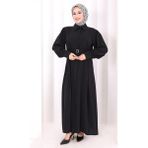 Bym Fashion Kemerli Kloş Elbise 7073 Siyah - 2