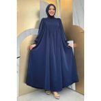 Bym Fashion Kol Manşetleri Büzgülü Elbise 6004 Lacivert - 46