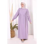 Bym Fashion Kol Manşetleri Büzgülü Elbise 6004 Lila