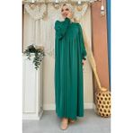 Bym Fashion Kol Manşetleri Büzgülü Elbise 6004 Zümrüt - 48