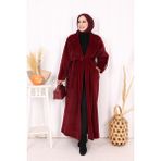 Bym Fashion Kuşaklı Kaban 70058 Bordo - Standart