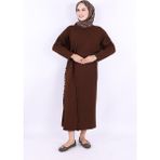 Bym Fashion Pelerinli Bağlamalı Triko Elbise 17031 Kahverengi - Standart