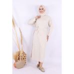 Bym Fashion Pelerinli Bağlamalı Triko Elbise 17031 Taş - Standart