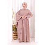 Bym Fashion Pelerinli Elbise 6068 Gül Kurusu - 2