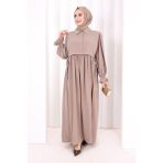 Bym Fashion Pelerinli Elbise 6082 Vizon - 3