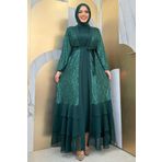 Bym Fashion Pulpayet İşlemeli Abaya ve Elbise Takım Zümrüt 8483