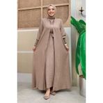 Bym Fashion Şallı Elbiseli Abaya Takım 3883 Vizon - 40