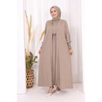 Bym Fashion Şallı Elbiseli Abaya Takım 3883 Vizon - 46