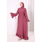 Bym Fashion Şallı Fırfırlı Elbise 6085 Gül Kurusu - 3