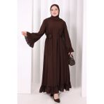Bym Fashion Şallı Fırfırlı Elbise 6085 Kahverengi - 3