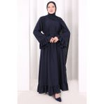 Bym Fashion Şallı Fırfırlı Elbise 6085 Lacivert - 1