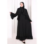 Bym Fashion Şallı Fırfırlı Elbise 6085 Siyah - 2