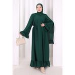 Bym Fashion Şallı Fırfırlı Elbise 6085 Zümrüt - 3