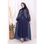 Bym Fashion Taş Detaylı Elbise Abaya Takım 3943 Lacivert